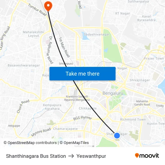 Shanthinagara Bus Station to Yeswanthpur map