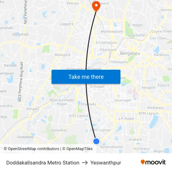 Doddakallsandra Metro Station to Yeswanthpur map