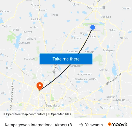 Kempegowda International Airport (B.M.T.C.) to Yeswanthpur map