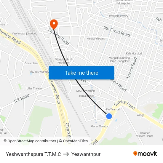 Yeshwanthapura T.T.M.C to Yeswanthpur map