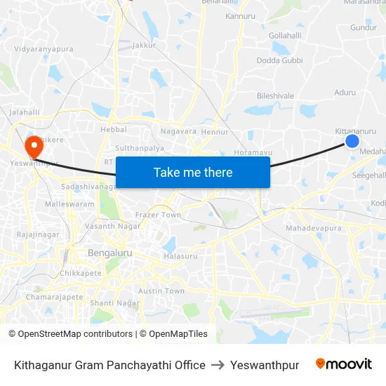 Kithaganur Gram Panchayathi Office to Yeswanthpur map