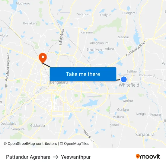 Pattandur Agrahara to Yeswanthpur map