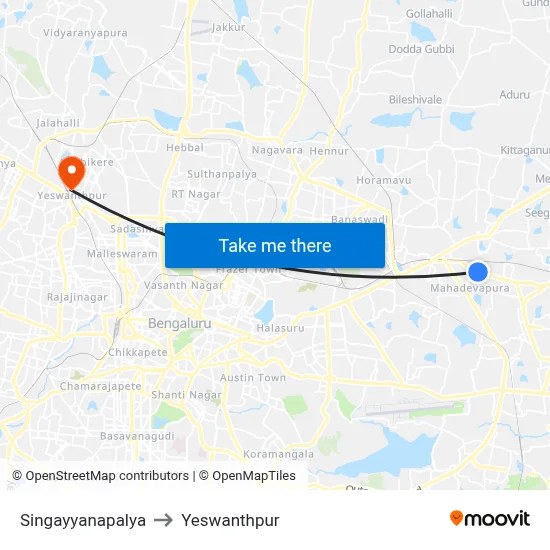 Singayyanapalya to Yeswanthpur map