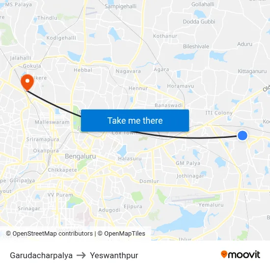 Garudacharpalya to Yeswanthpur map