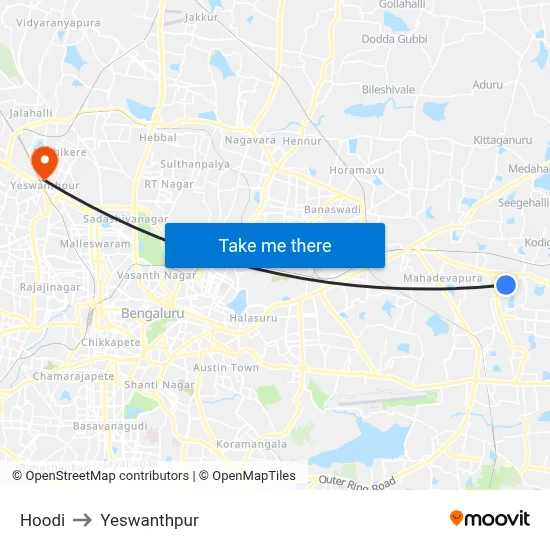 Hoodi to Yeswanthpur map