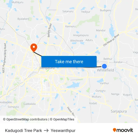 Kadugodi Tree Park to Yeswanthpur map