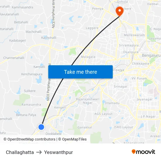 Challaghatta to Yeswanthpur map