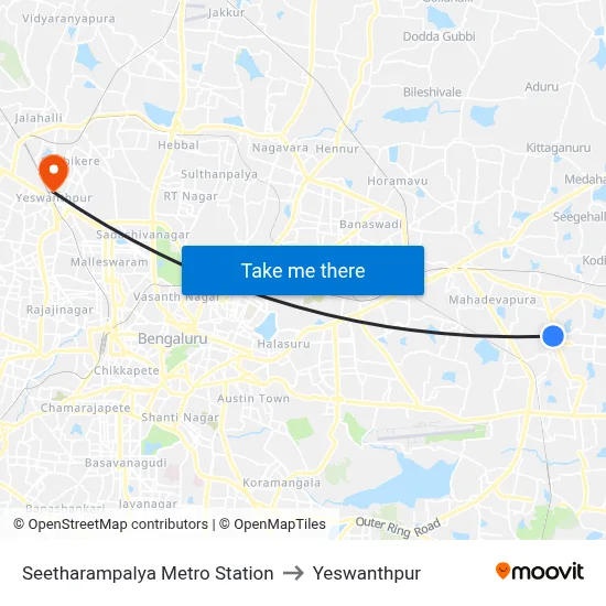 Seetharampalya Metro Station to Yeswanthpur map