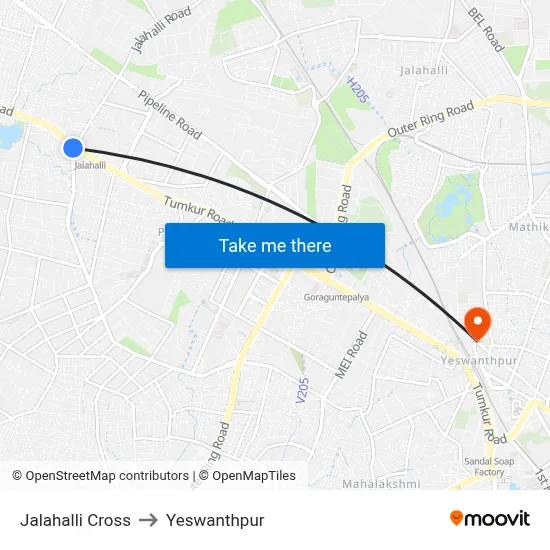 Jalahalli Cross to Yeswanthpur map