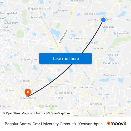 Bagalur Sante/ Cmr University Cross to Yeswanthpur map