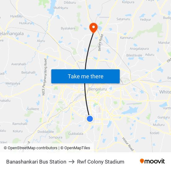 Banashankari Bus Station to Rwf Colony Stadium map