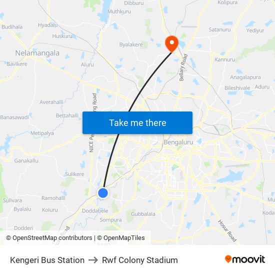 Kengeri Bus Station to Rwf Colony Stadium map