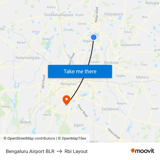 Bengaluru Airport BLR to Rbi Layout map