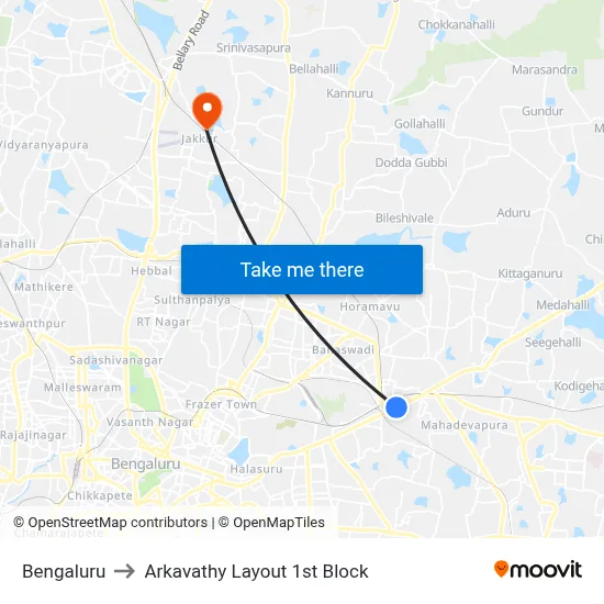 Bengaluru to Arkavathy Layout 1st Block map