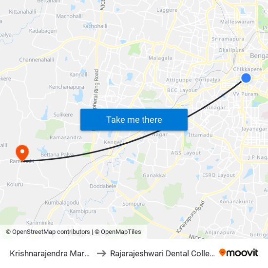 Krishnarajendra Market to Rajarajeshwari Dental College map