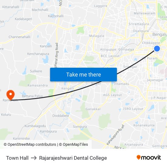 Town Hall to Rajarajeshwari Dental College map