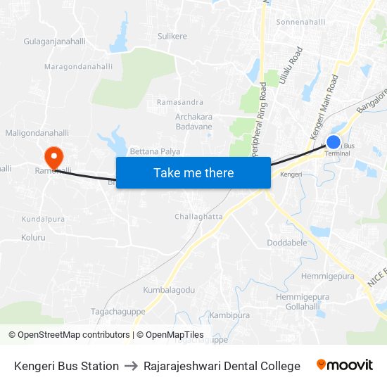 Kengeri Bus Station to Rajarajeshwari Dental College map
