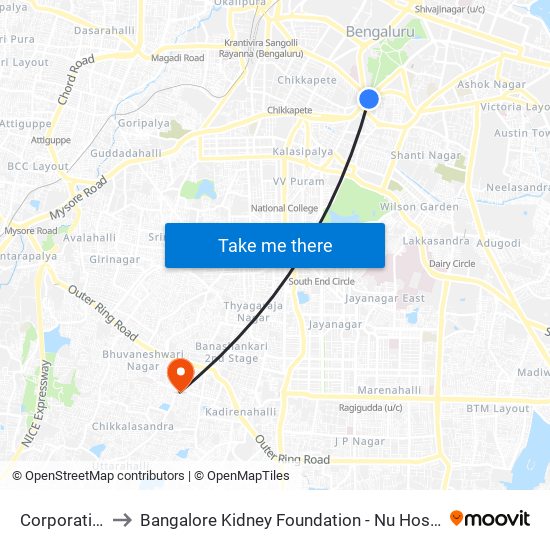 Corporation to Bangalore Kidney Foundation - Nu Hospital map