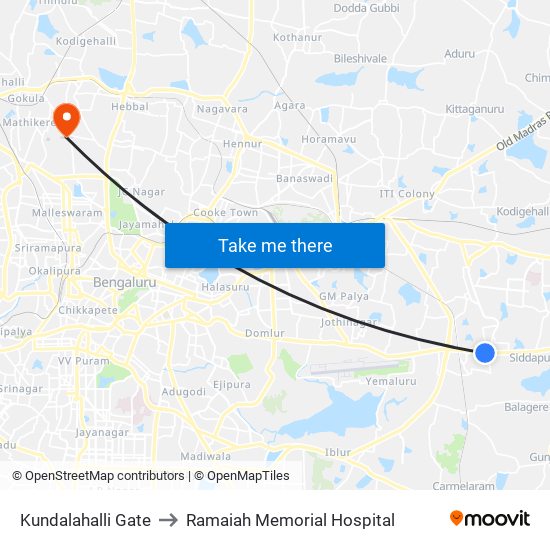 Kundalahalli Gate to Ramaiah Memorial Hospital map