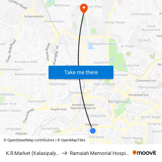 K.R.Market (Kalasipalya) to Ramaiah Memorial Hospital map