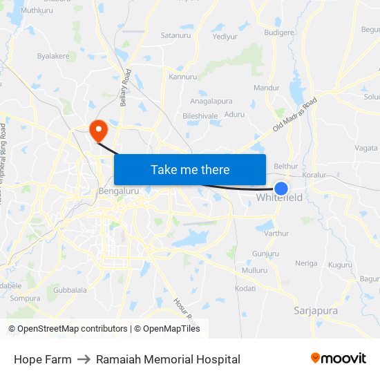 Hope Farm to Ramaiah Memorial Hospital map