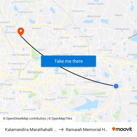 Kalamandira  Marathahalli Bridge to Ramaiah Memorial Hospital map