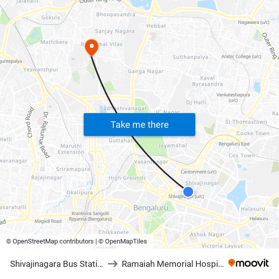 Shivajinagara Bus Station to Ramaiah Memorial Hospital map