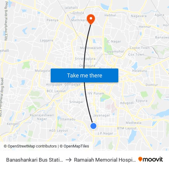 Banashankari Bus Station to Ramaiah Memorial Hospital map