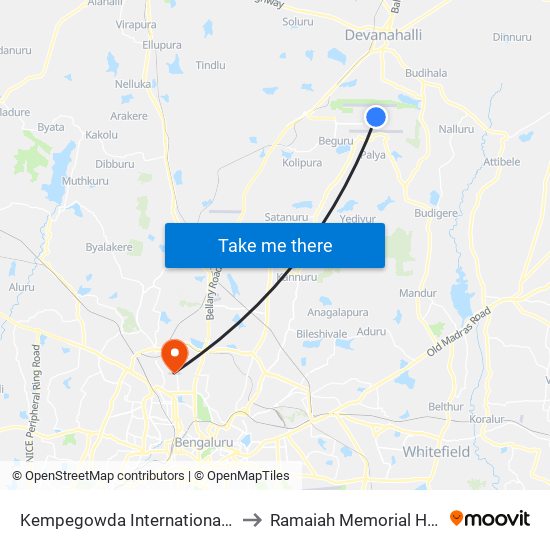 Kempegowda International Airport to Ramaiah Memorial Hospital map