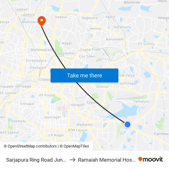 Sarjapura Ring Road Junction to Ramaiah Memorial Hospital map