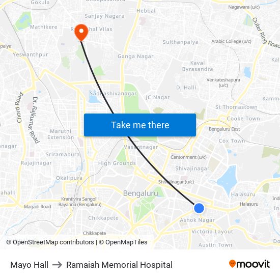 Mayo Hall to Ramaiah Memorial Hospital map