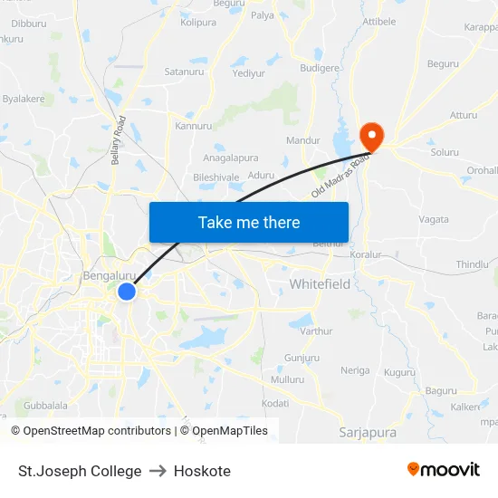 St.Joseph College to Hoskote map