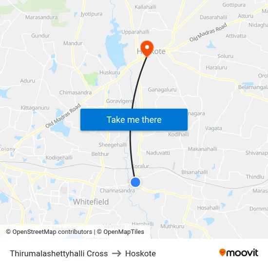 Thirumalashettyhalli Cross to Hoskote map