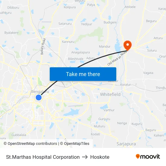 St.Marthas Hospital Corporation to Hoskote map