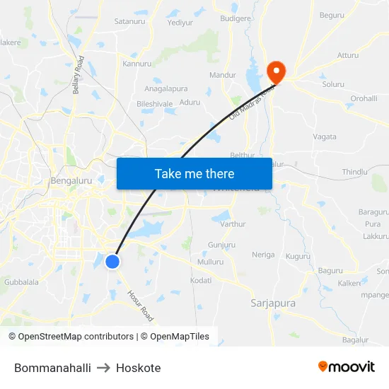 Bommanahalli to Hoskote map
