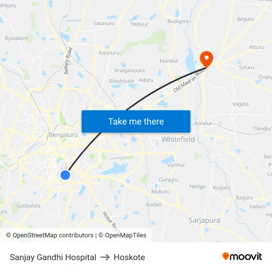 Sanjay Gandhi Hospital to Hoskote map