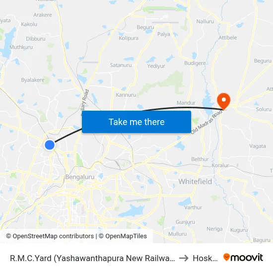 R.M.C.Yard (Yashawanthapura New Railway Station) to Hoskote map