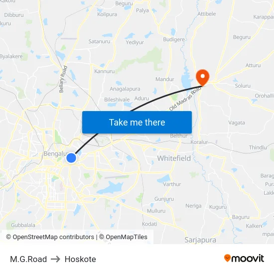 M.G.Road to Hoskote map