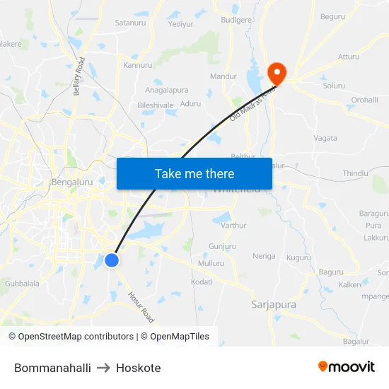 Bommanahalli to Hoskote map