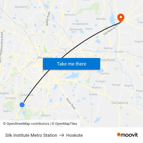 Silk Institute Metro Station to Hoskote map