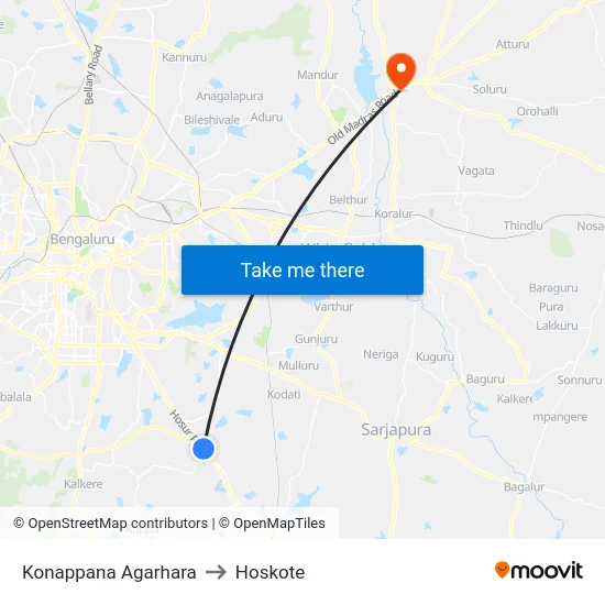 Konappana Agarhara to Hoskote map