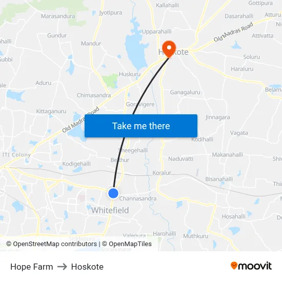 Hope Farm to Hoskote map
