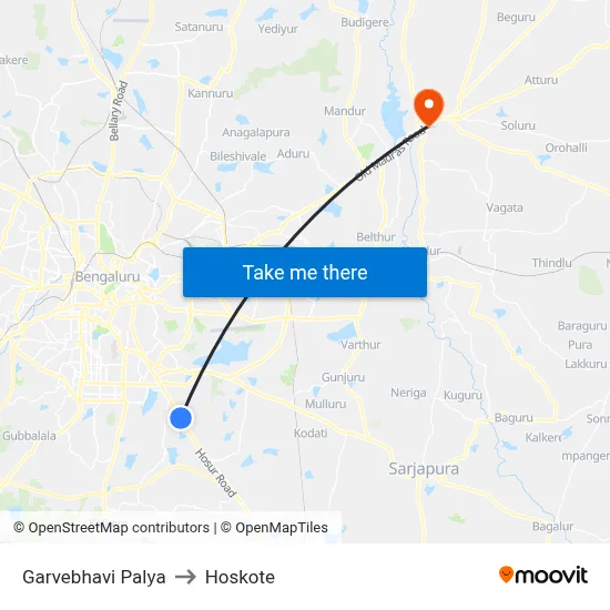 Garvebhavi Palya to Hoskote map