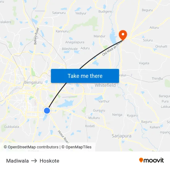 Madiwala to Hoskote map