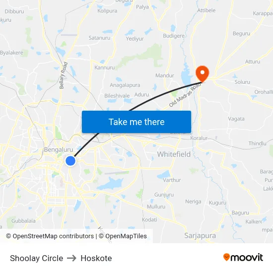 Shoolay Circle to Hoskote map