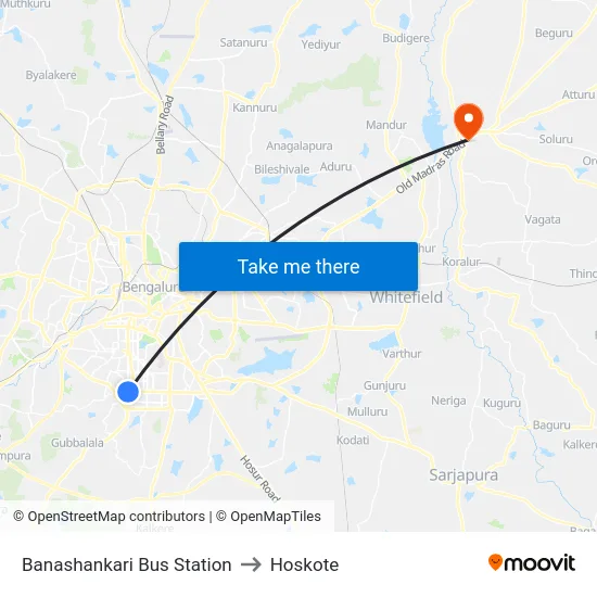 Banashankari Bus Station to Hoskote map