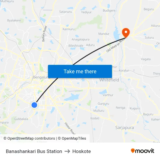 Banashankari Bus Station to Hoskote map