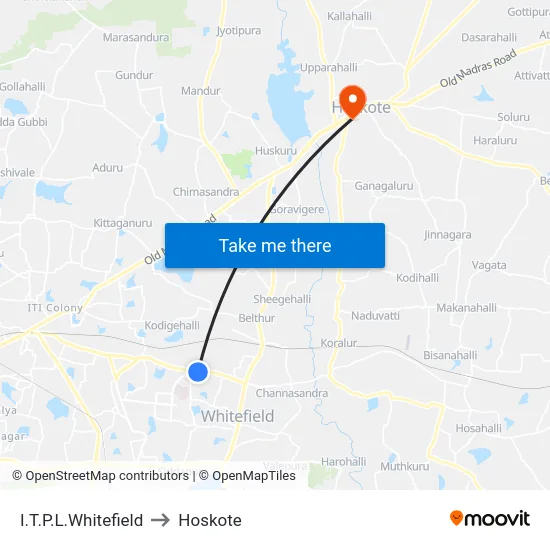 I.T.P.L.Whitefield to Hoskote map