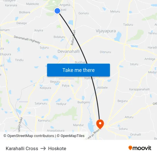 Karahalli Cross to Hoskote map