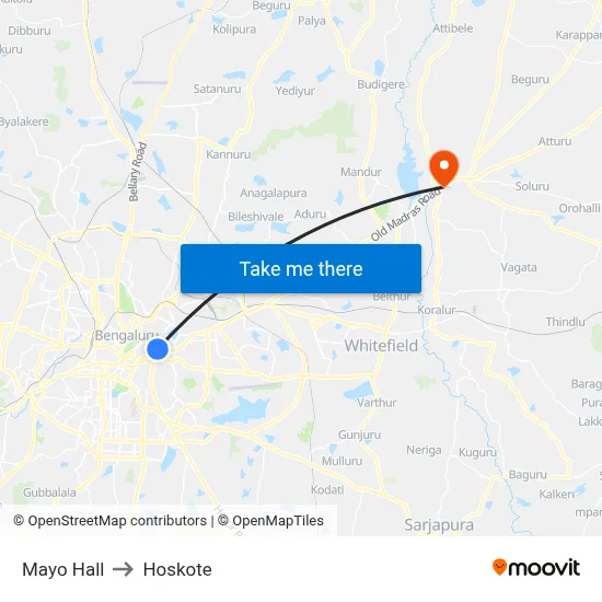 Mayo Hall to Hoskote map